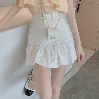 High-waist Ruffle Plain A-line Skirt