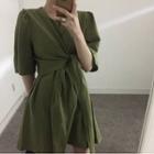 Tie-waist Asymmetric Midi Dress Green - One Size