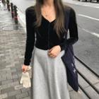 Long-sleeve Buttoned Velvet Cropped Top/ Maxi A-line Skirt