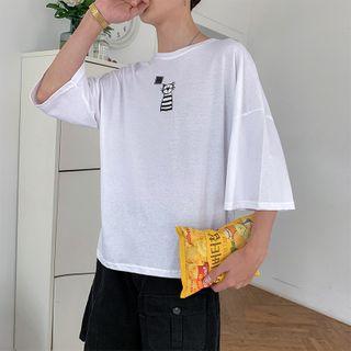 Cat Print Short-sleeve Round Neck T-shirt