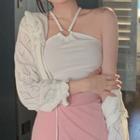 Cut-out Halter Top / Pointelle Knit Cardigan