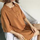 Plain Loose-fit Lapel Short-sleeve Dress