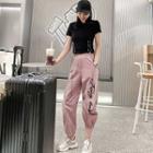Short-sleeve Lace-up T-shirt / Lettering Sweatpants / Set