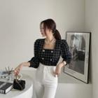 Double-breasted Checked Crop Blouson Top Black - One Size