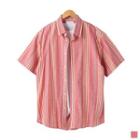 Linen Blend Striped Shirt Red - One Size