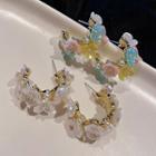Flower Faux Pearl Rhinestone Open Hoop Earring