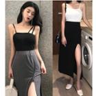 Plain Camisole Top / Slit Midi Skirt