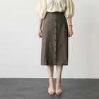 Band-waist Button-detail Linen Skirt