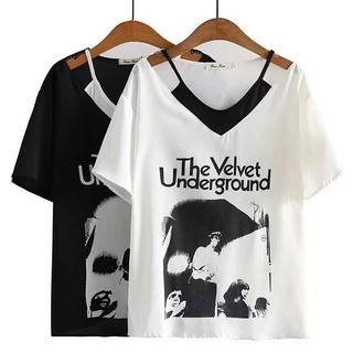 Mock Two-piece Short-sleeve Lettering Printed T-shirt
