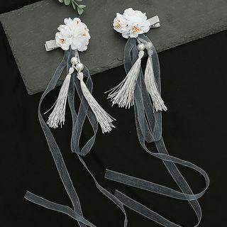 Fabric Flower Fringed Earring