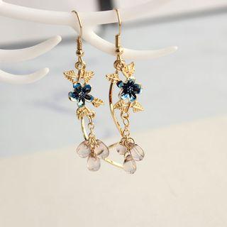 Alloy Faux Crystal Flower & Leaf Dangle Earring As Shown In Figure - One Size