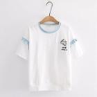 Ruffled Duck Print Elbow-sleeve T-shirt