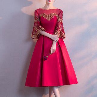 Bell-sleeve A-line Midi Prom Dress