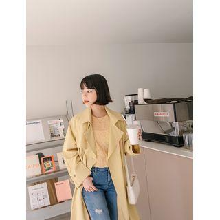 Plus Size Raglan Flap Long Trench Coat