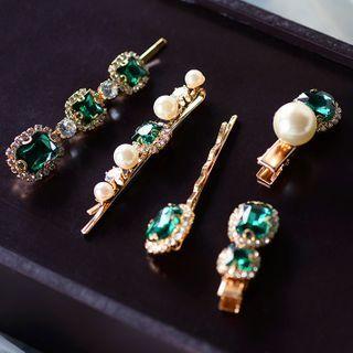 Gemstone Hair Clip Set Set Of 5 - Hair Clip - Gold - One Size