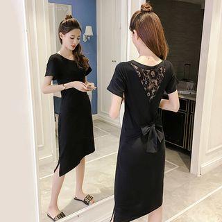 Lace Panel Short-sleeve Midi Dress