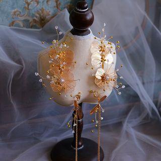 Set: Wedding Branches Hair Clip + Fringed Earring Hair Clip & Earring - Gold - One Size