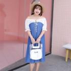 Elbow-sleeve Two Tone Chiffon Dress
