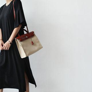 Ruffle-sleeve Slit-side Long Dress