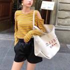 Cut-out Shoulder Long Sleeve Striped Top Yellow - One Size