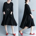 Pocketed 3/4-sleeve T-shirt Dress Black - One Size