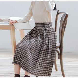 Midi Plaid Accordion-pleat A-line Skirt