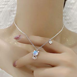 Cat Pendant Necklace 1 Pc - Silver - One Size