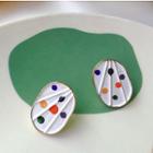 Dotted Alloy Earring 1 Pair - Silver - Multicolour Dotted - White - One Size