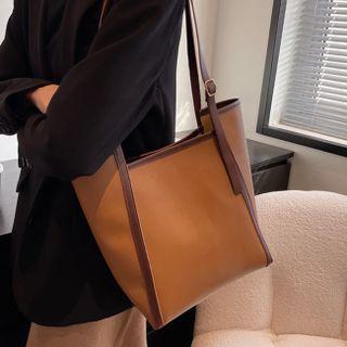 Piped Faux Leather Tote Bag