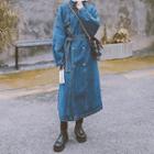 Fluffy Collar Double-breasted Denim Coat