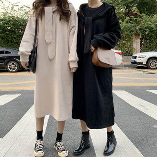 Lace-up Hooded Loose Midi Dress