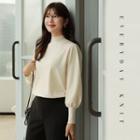 Bishop-sleeve Mock-neck Knit Top