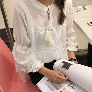 Bell-sleeve Blouse With Tassel
