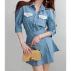 Set: Lace-trim Denim Blouse + High-waist Mini Skirt