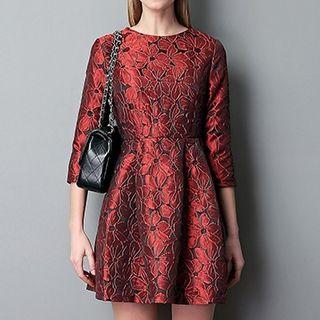 Floral 3/4 Sleeve A-line Dress