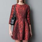 Floral 3/4 Sleeve A-line Dress