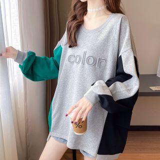 Lettering Color Block Oversized Sweatshirt