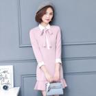 Bow 3/4-sleeve Collared Dress
