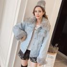 Furry Trim Fleece Lined Denim Jacket