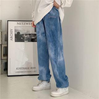 Lettering Tie-dyed Loose Fit Sweatpants