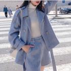 Set: Herringbone Double-breasted Coat + Wide Leg Shorts