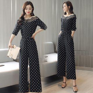 Lace Trim Elbow-sleeve Jumpsuit