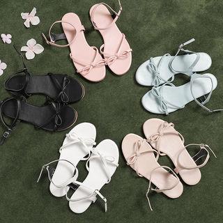 Bow-detail Ankle-strap Flat Sandals