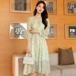 Floral Print Wrap-front Tie-waist Dress