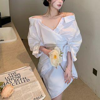 Irregular Off-shoulder Mini Shirtdress