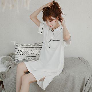 Contrast Trim Short-sleeve Shirt Dress