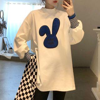 Mock-neck Rabbit Embroidered Sweatshirt