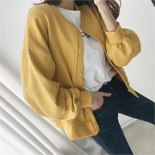 Round-neck Bishop-sleeve Cardigan