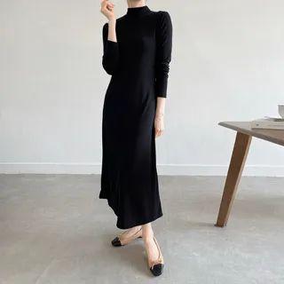 Mock-neck Long Dress