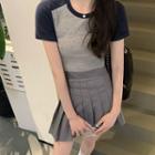 Short-sleeve Raglan T-shirt Gray & Blue - One Size